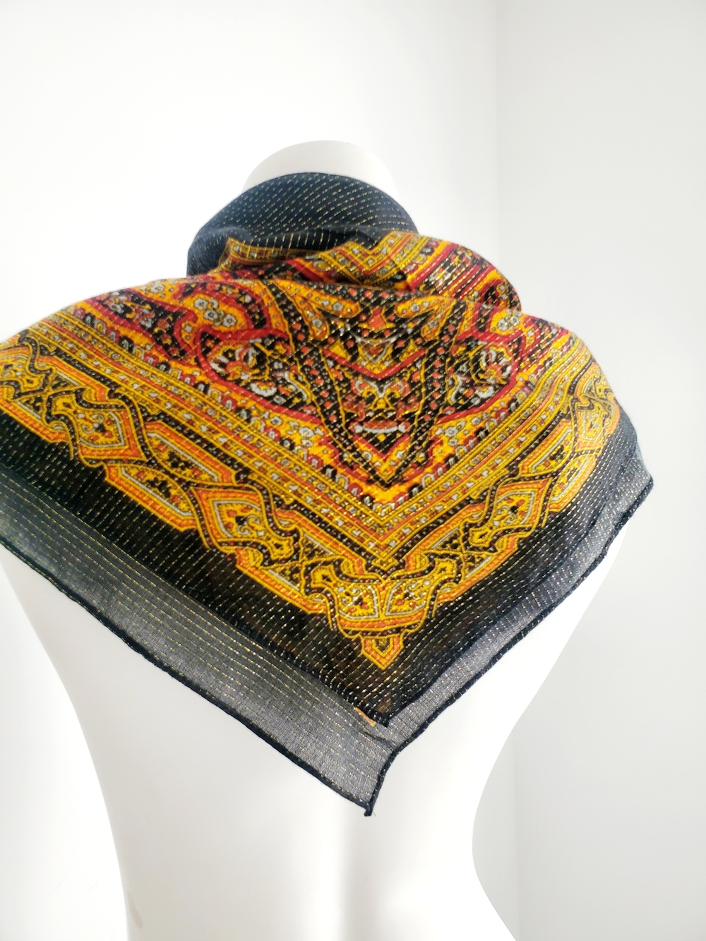 Vintage Made in Japan Metallic Gold Paisley Shawl Scarf Wrap